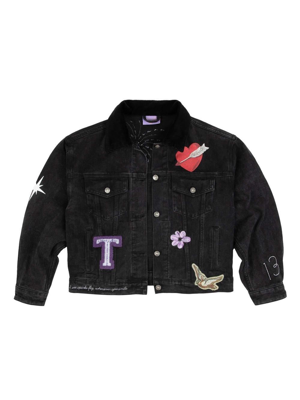 Speak now Black Embroidered Patch Denim Jacket - Kids